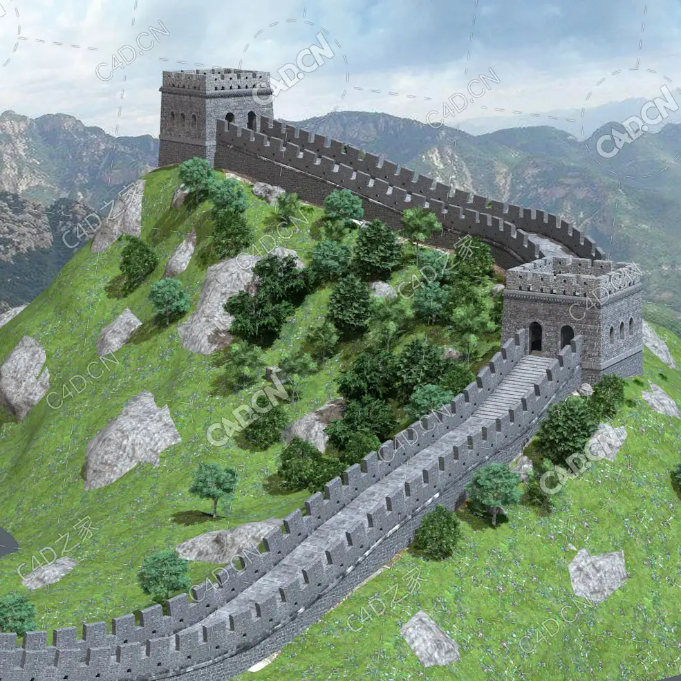万里长城烽火台城墙C4D模型 - C4D之家 - 长城.jpg