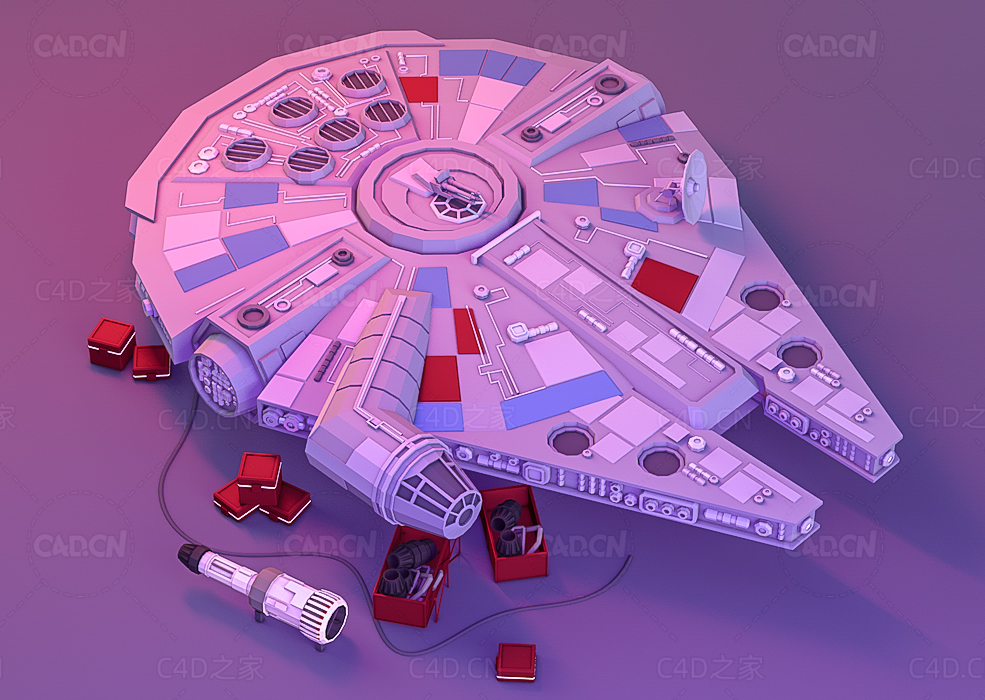 低面多边形科幻飞船卡通场景C4D模型sw-falcon