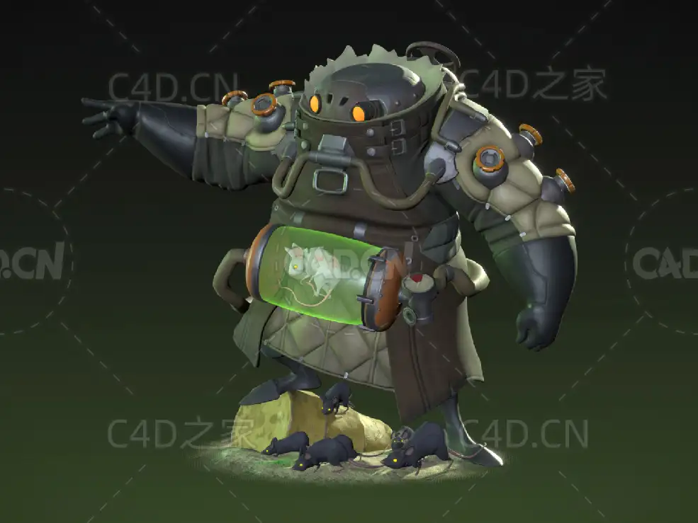 科幻能量鼠机器鼠C4D模型Rat Posed