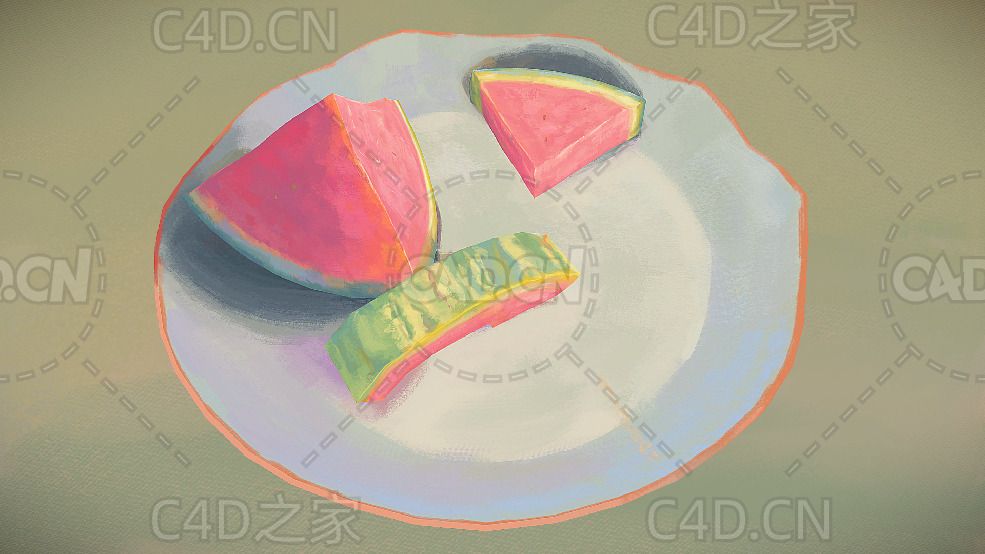 盘子里切开的西瓜卡通低面模型 - C4D之家 - 18.jpg
