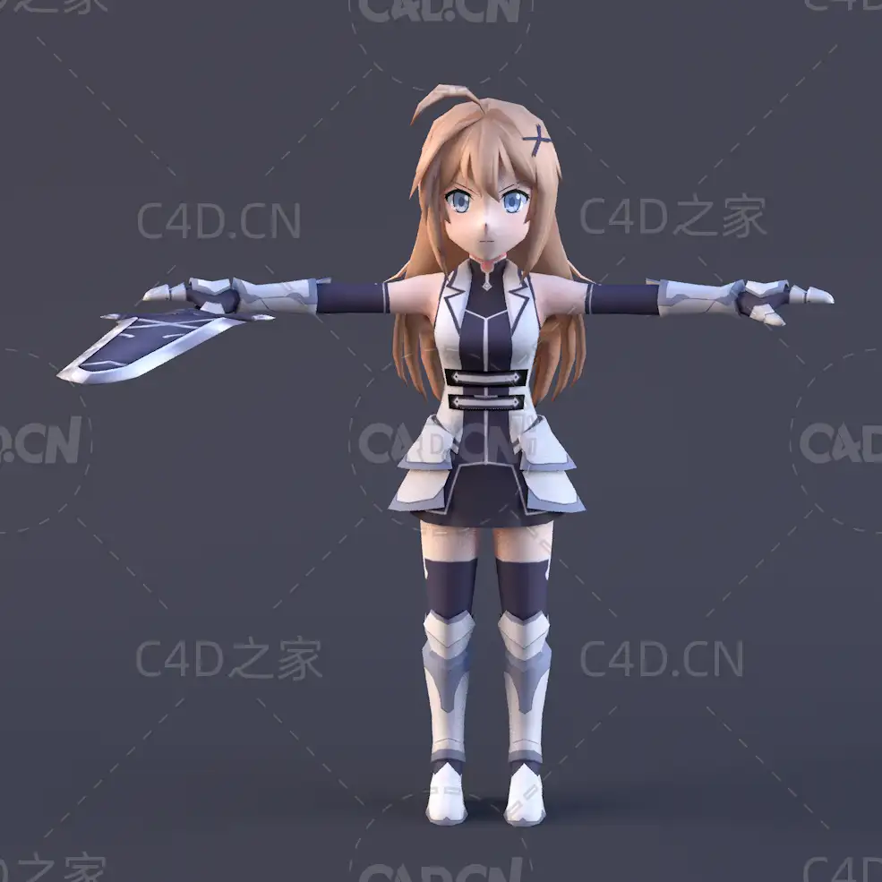 手拿宝剑的卡通动漫女孩角色人物C4D模型Claris - C4D之家 - 21.jpg