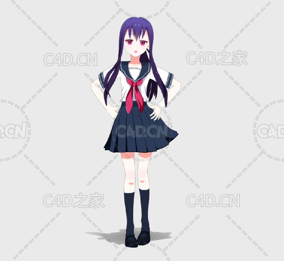 叉腰的学生装动漫女孩里香人物角色C4D模型Rika - C4D之家 - 27.jpg