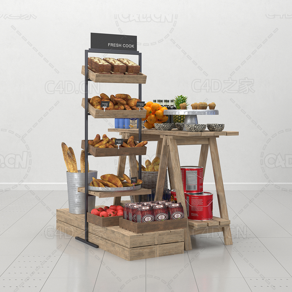 新鲜食品售卖区面包柑橘菠萝食品袋西红杮食品盒子C4D模型 - C4D之家 - 22.jpg