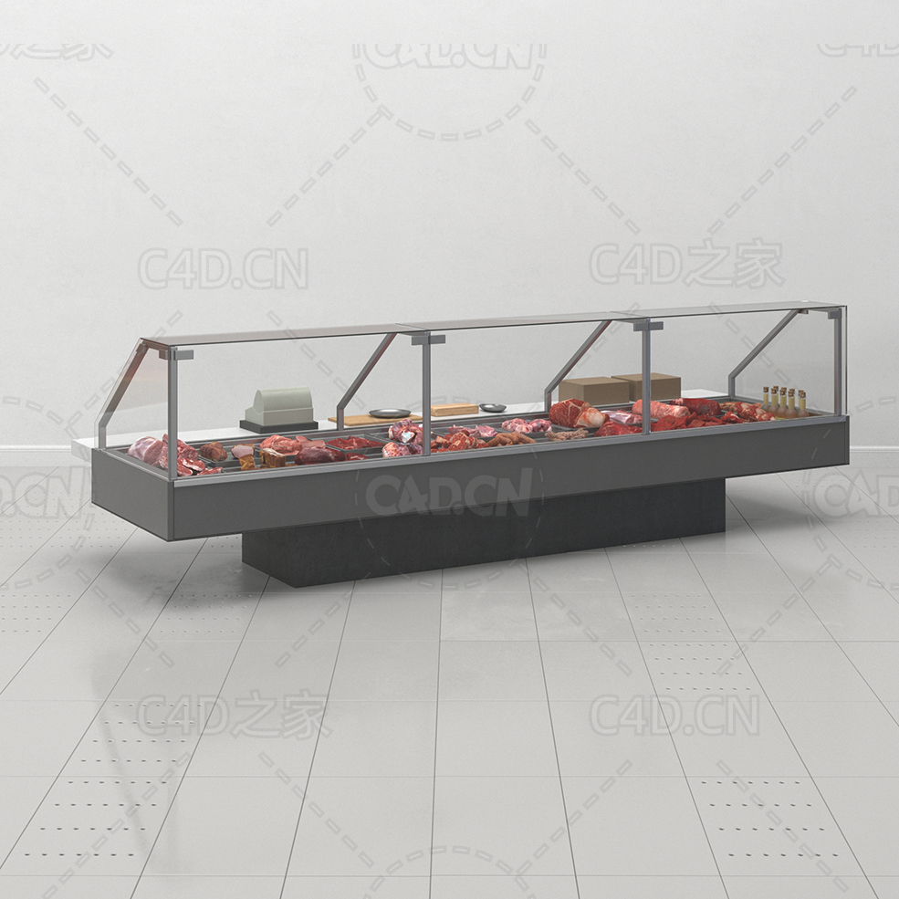 肉类食品玻璃货柜猪肉牛肉排骨C4D模型