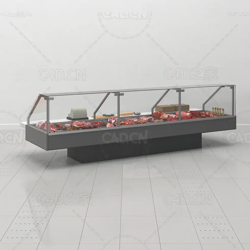 肉类食品玻璃货柜猪肉牛肉排骨C4D模型