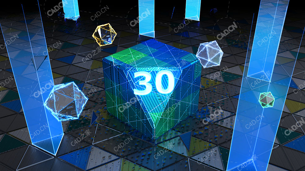 C4D+AE OCTANE倒J时数字发光柱创意工程