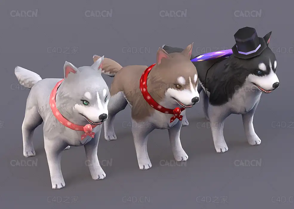 宾利犬杜宾犬卡通宠物狗C4D绑定模型Bentley