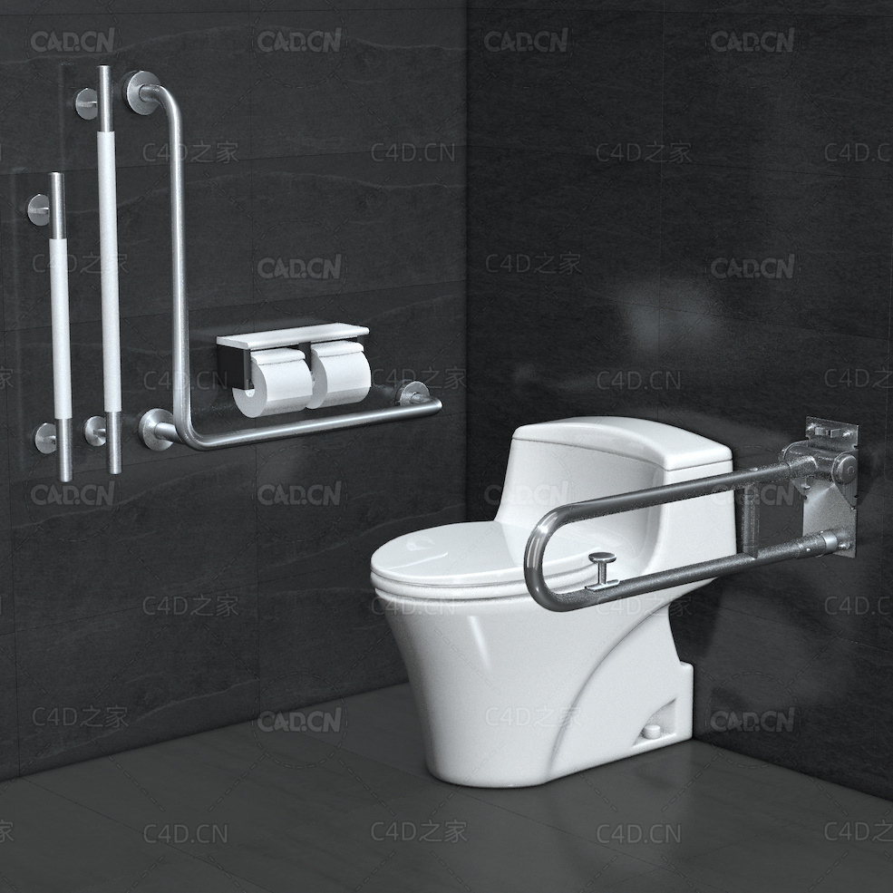 无障碍厕所卫生间马桶厕纸C4D模型Toto toilets CW923SGUR and Accessible equipment - C4D之家 - C4D.jpg