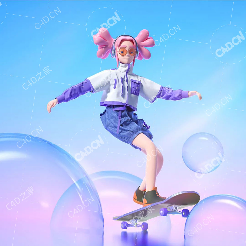 玩滑板的女孩卡通人物角色C4D OCTANE模型小女孩MD衣服渲染工程 - C4D之家 - f3e143bda1fd90d3749dc7bb0859805a.jpg