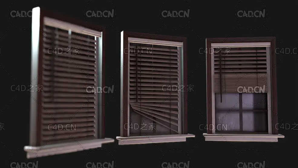 C4D三个百叶窗户模型