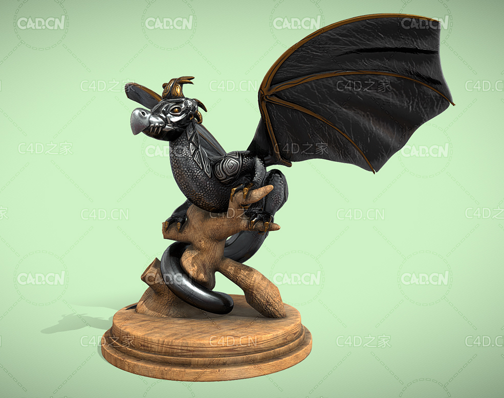 C4D魔龙攀附在树枝上的工艺品装饰品dragon - C4D之家 - 47.jpg