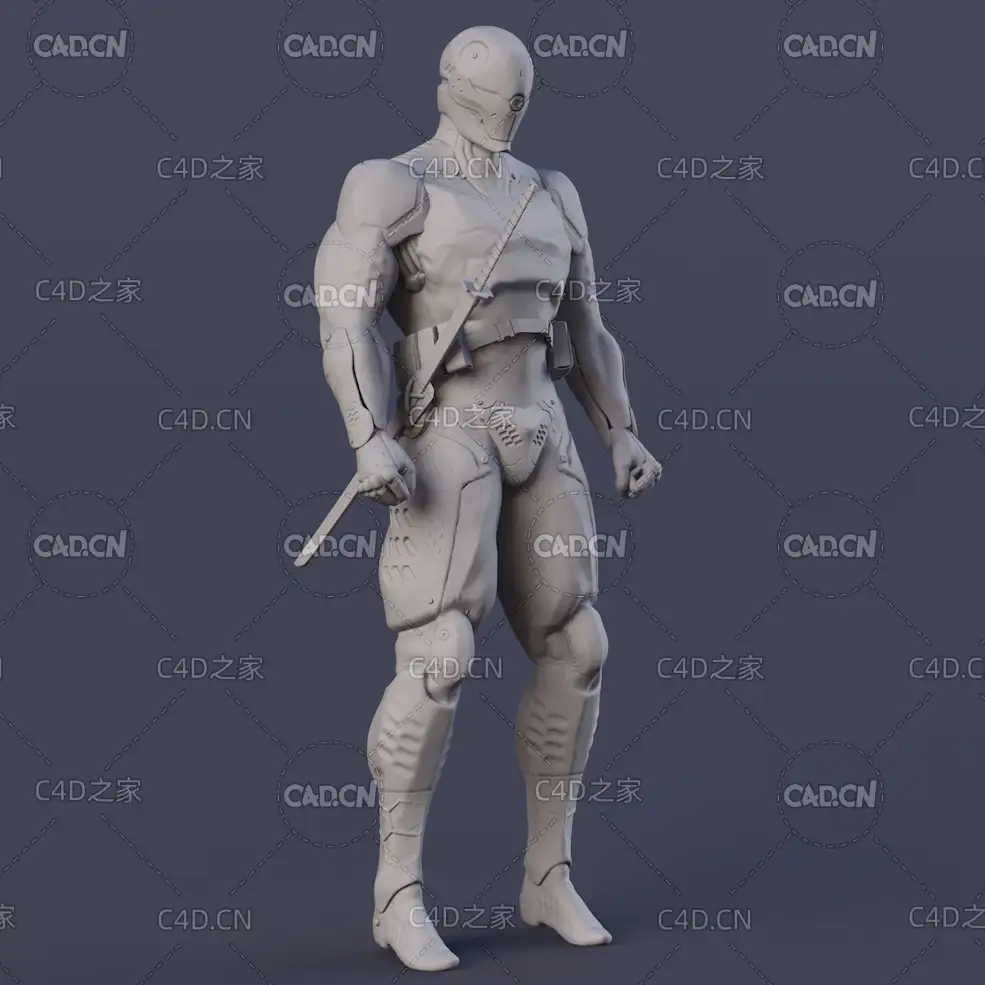 C4D未来科幻战士灰狐人物模型grayfox