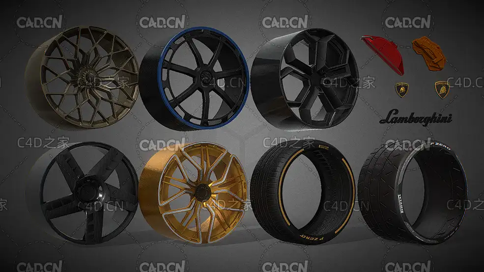 C4D兰博基尼跑车轮胎轮毂卡钳模型