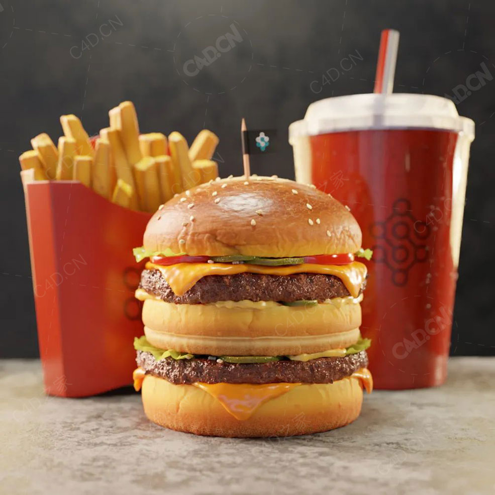 C4D肯德基麦当劳快餐可乐汉堡薯条模型