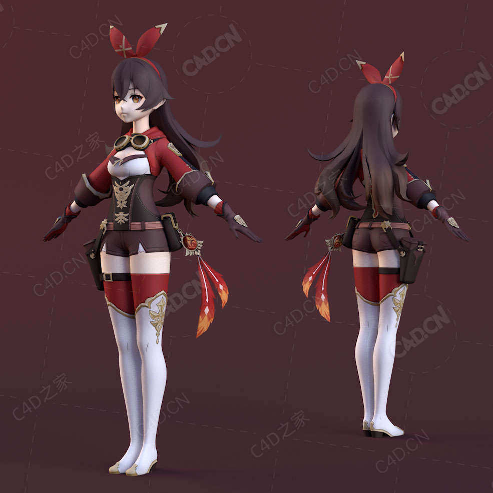 原神游戏卡通动漫角色少女安柏侦察骑士C4D模型Amber