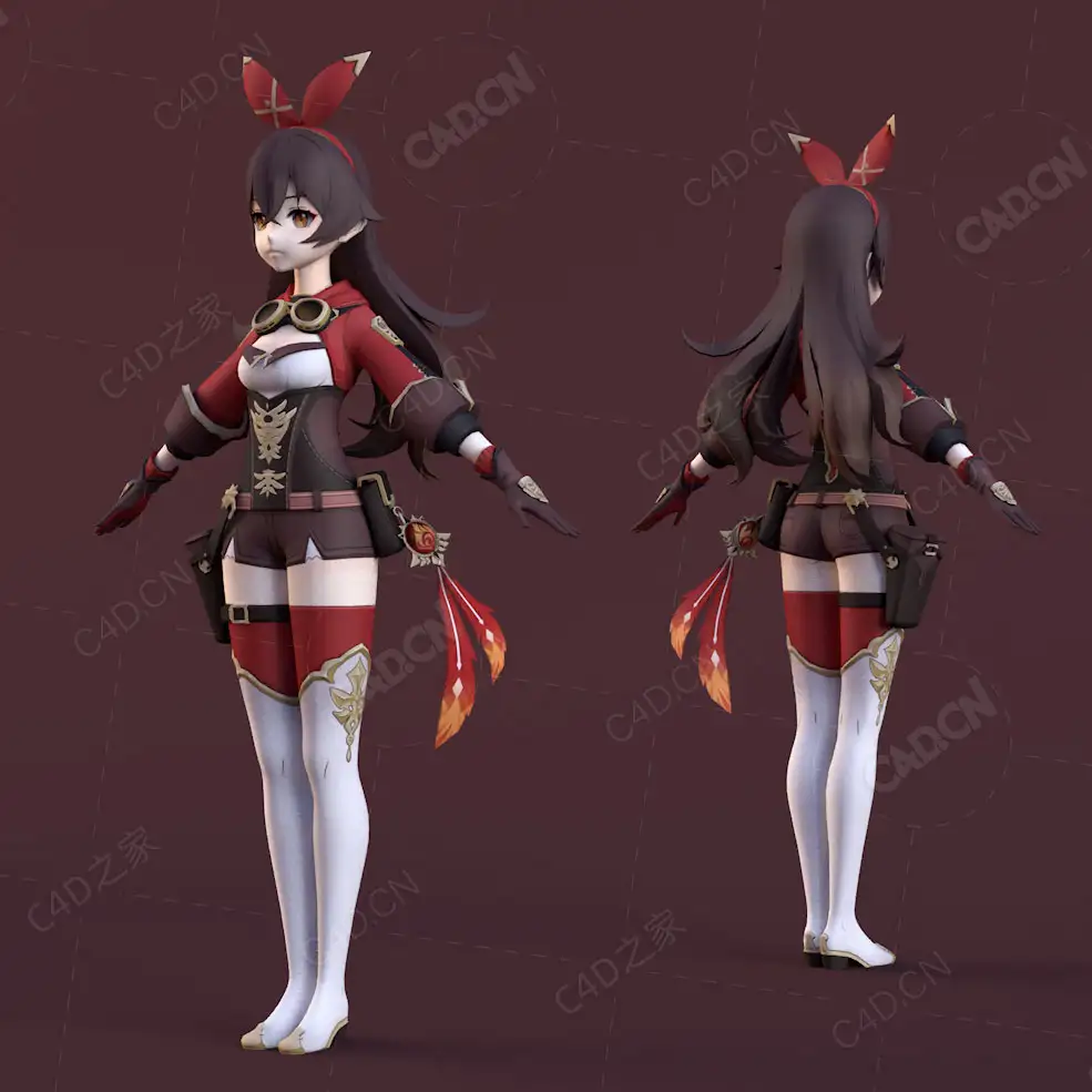 原神游戏卡通动漫角色少女安柏侦察骑士C4D模型Amber