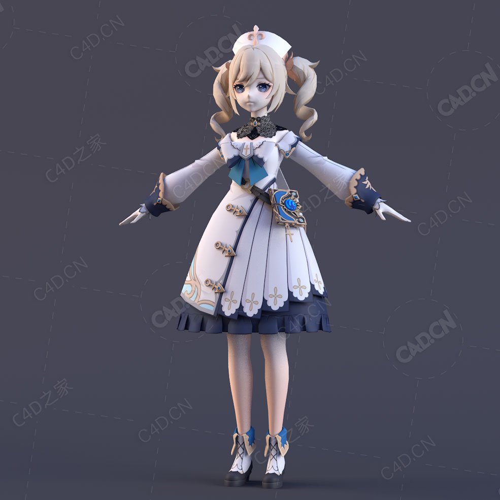 原神闪耀偶像卡通动漫角色芭芭拉美少女护士C4D模型