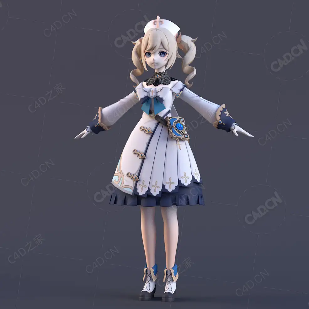 原神闪耀偶像卡通动漫角色芭芭拉美少女护士C4D模型
