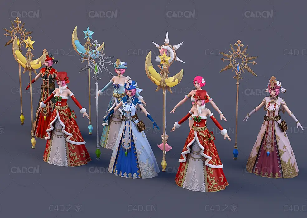 7套动漫装扮卡通女孩角色C4D模型Frey - 3D Model