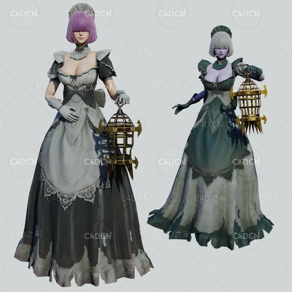提灯的齐刘海女仆汉娜女性角色人物C4D模型Hanna - 3D Model