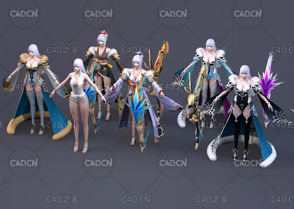 日系风美少女游戏角色人物C4D模型WhiteSnow Pack - 3D Model