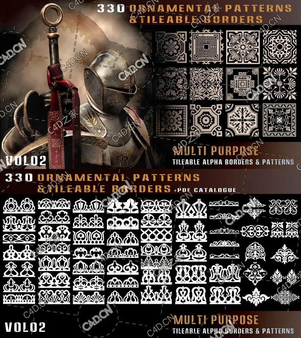 330个瓷砖装饰图案素材330 ornamental patterns tileable borders-alpha brushvol02