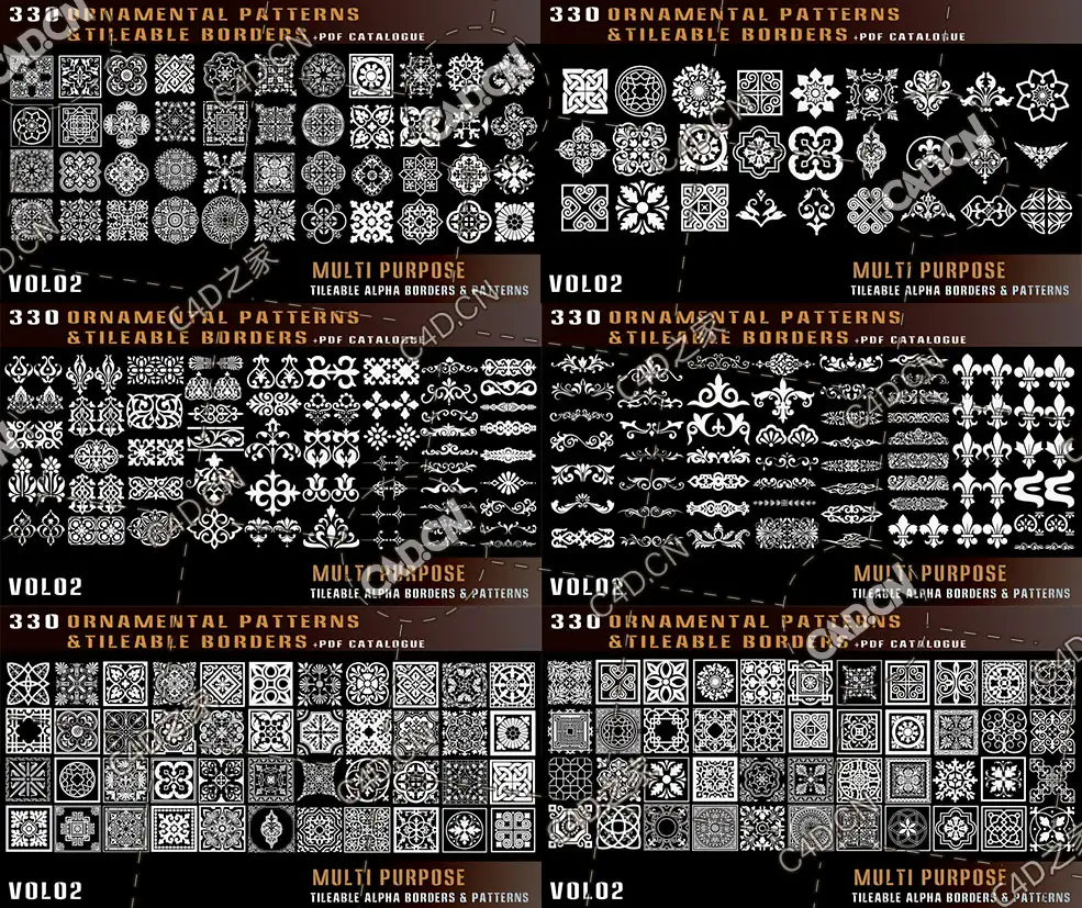 330个瓷砖装饰图案素材330 ornamental patterns tileable borders-alpha brushvol02 - C4D之家 - 未标题-1.jpg