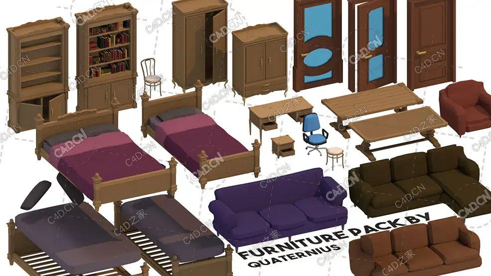 20个低面卡通家具模型包Furniture Pack - C4D之家 - Preview.jpg
