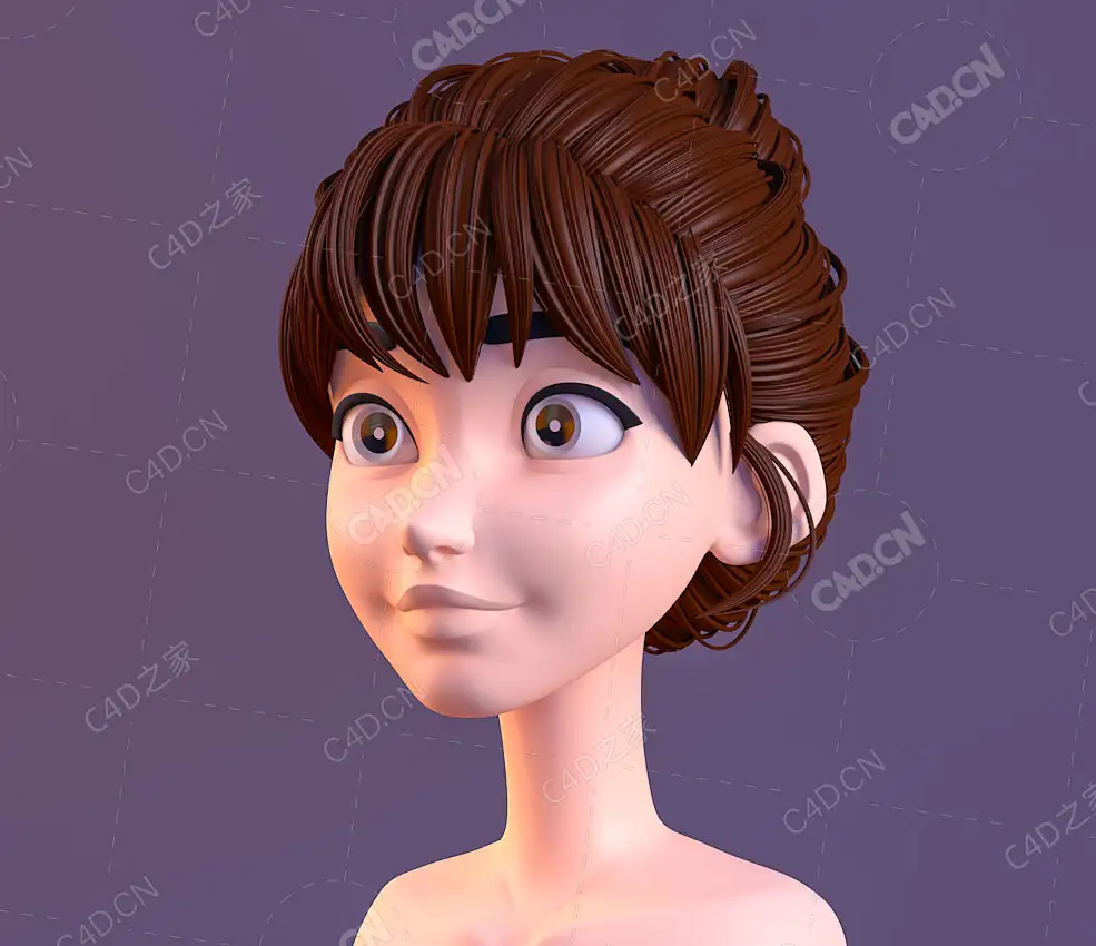 盘起头发的卡通女孩角色人物C4D模型Cartoon characters - C4D之家 - 02.jpg