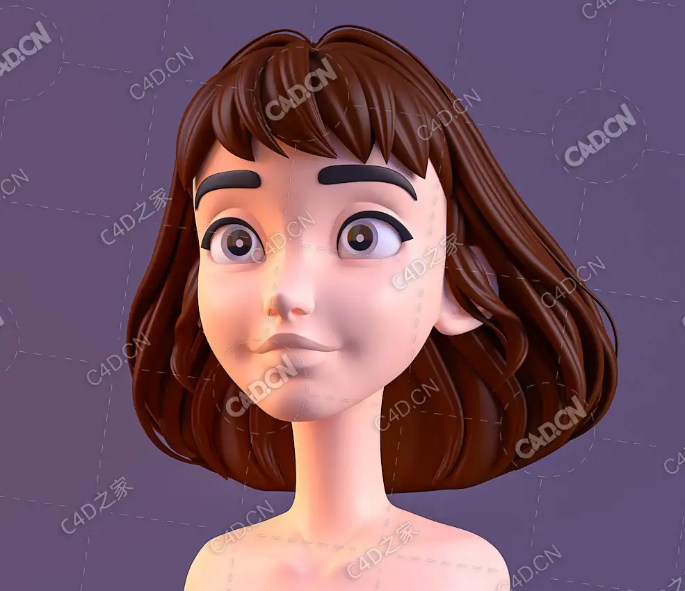 短发学生模样女孩头像卡通人物角色C4D模型Cartoon characters