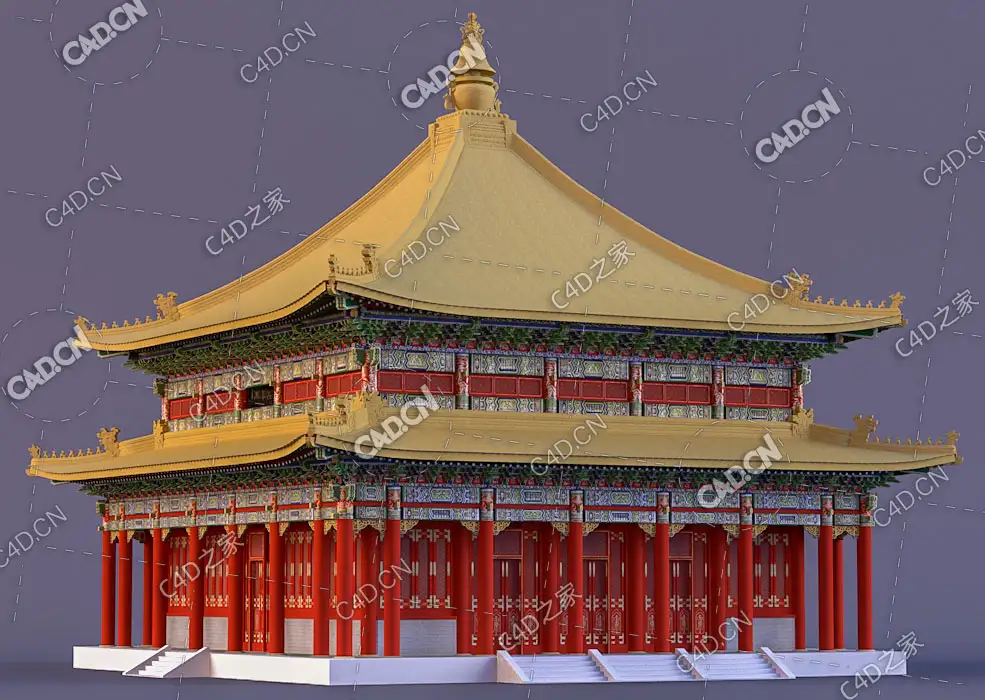 中式古建寺庙建筑C4D模型