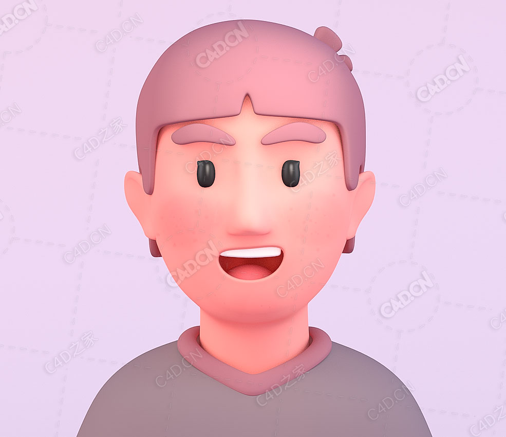 张嘴讲话的亚洲男人年轻男性卡通人物头像C4D模型Asian Man - C4D之家 - C4D.jpg