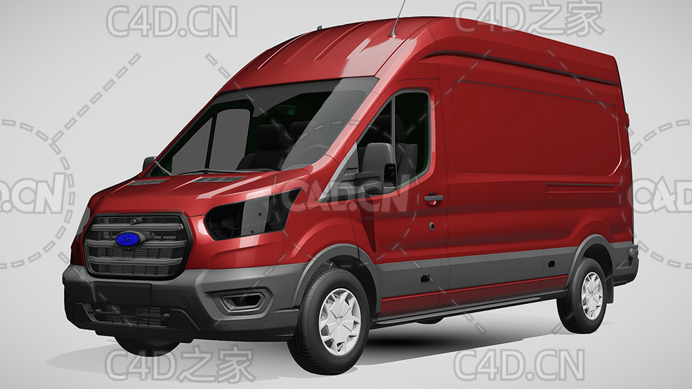 红色福特汽车封闭货车面包车2021款C4D汽车模型下载 - C4D之家 - 242.jpg