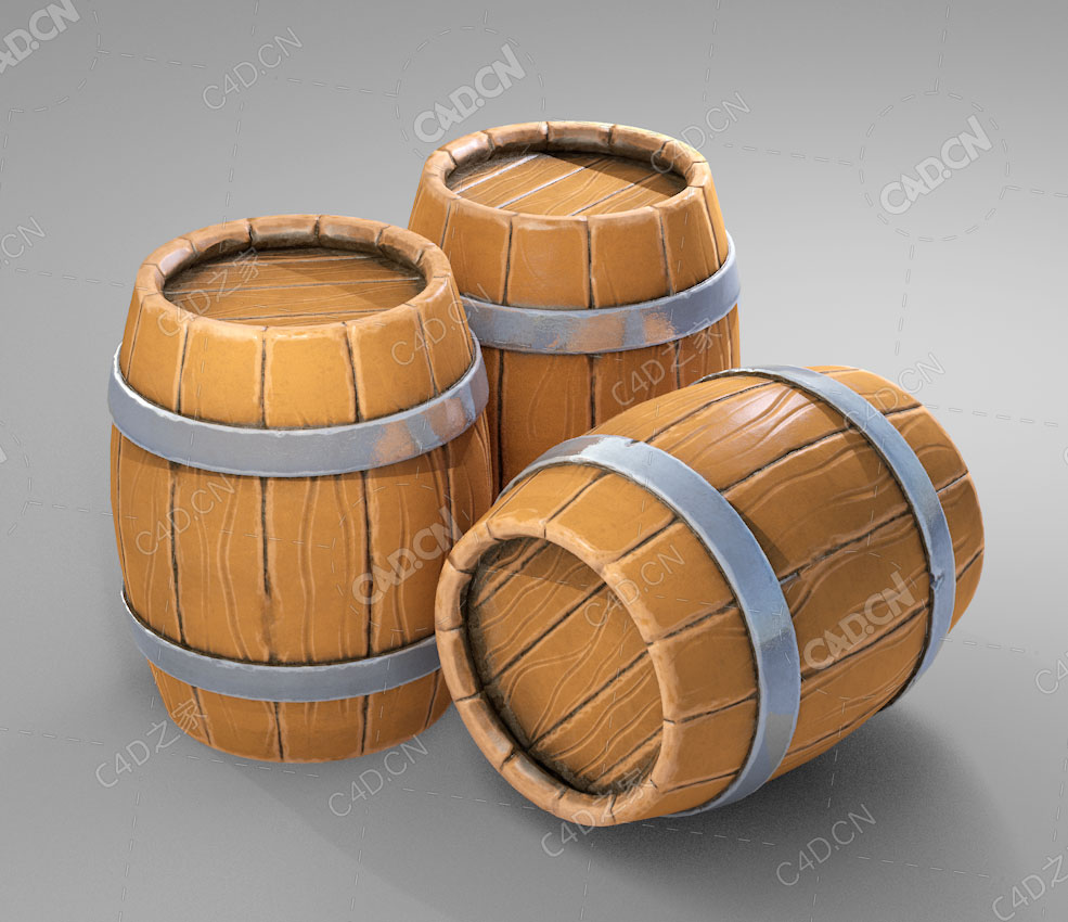 卡通木桶酒桶C4D模型stylized-barrel