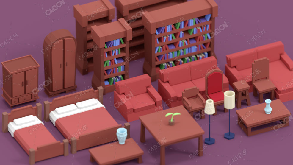 23个低面多边形家具C4D模型Furniture Pack - Oct 2017 - C4D之家 - Preview.jpg