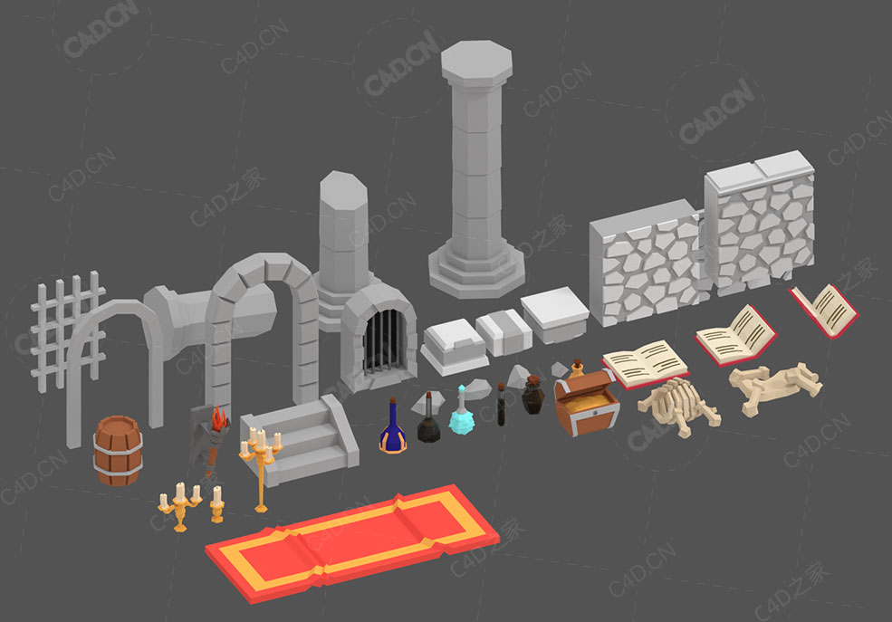 41个C4D卡通低面多边形地牢建筑道具单体模型Modular Dungeon Pack - Jan 2018 - C4D之家 - Preview2.jpg