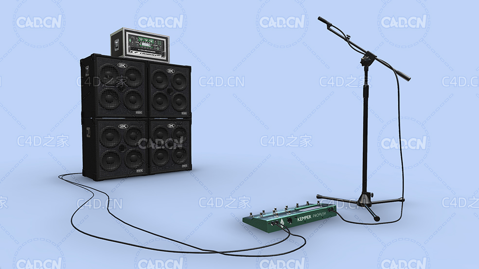话桶架贝斯音箱会议主持发言设备C4D模型BASS RIG KEMPER GALLIEN KRUEGER SHURE SM57 - C4D之家 - 65.jpg