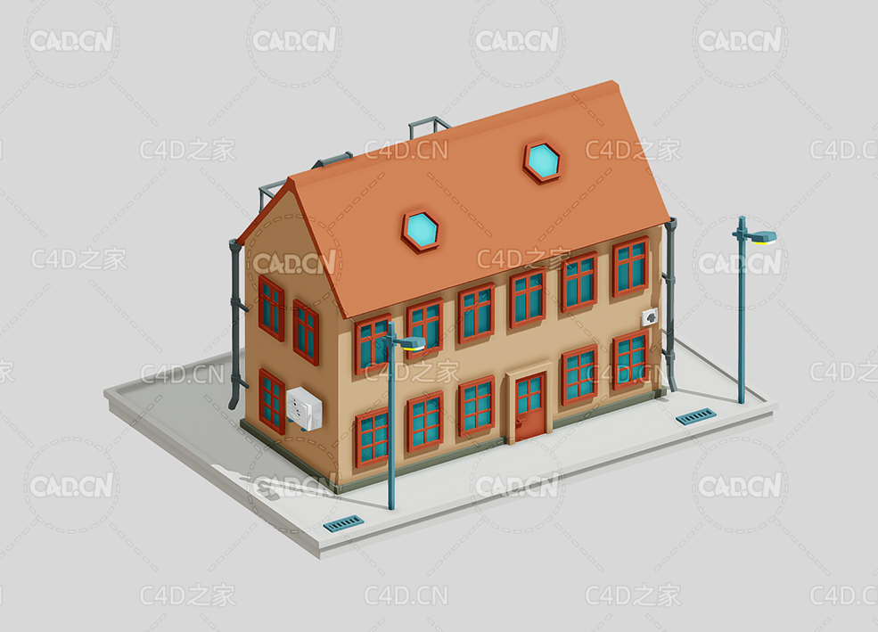 两层宿舍楼卡通房子C4D模型House - C4D之家 - 68.jpg