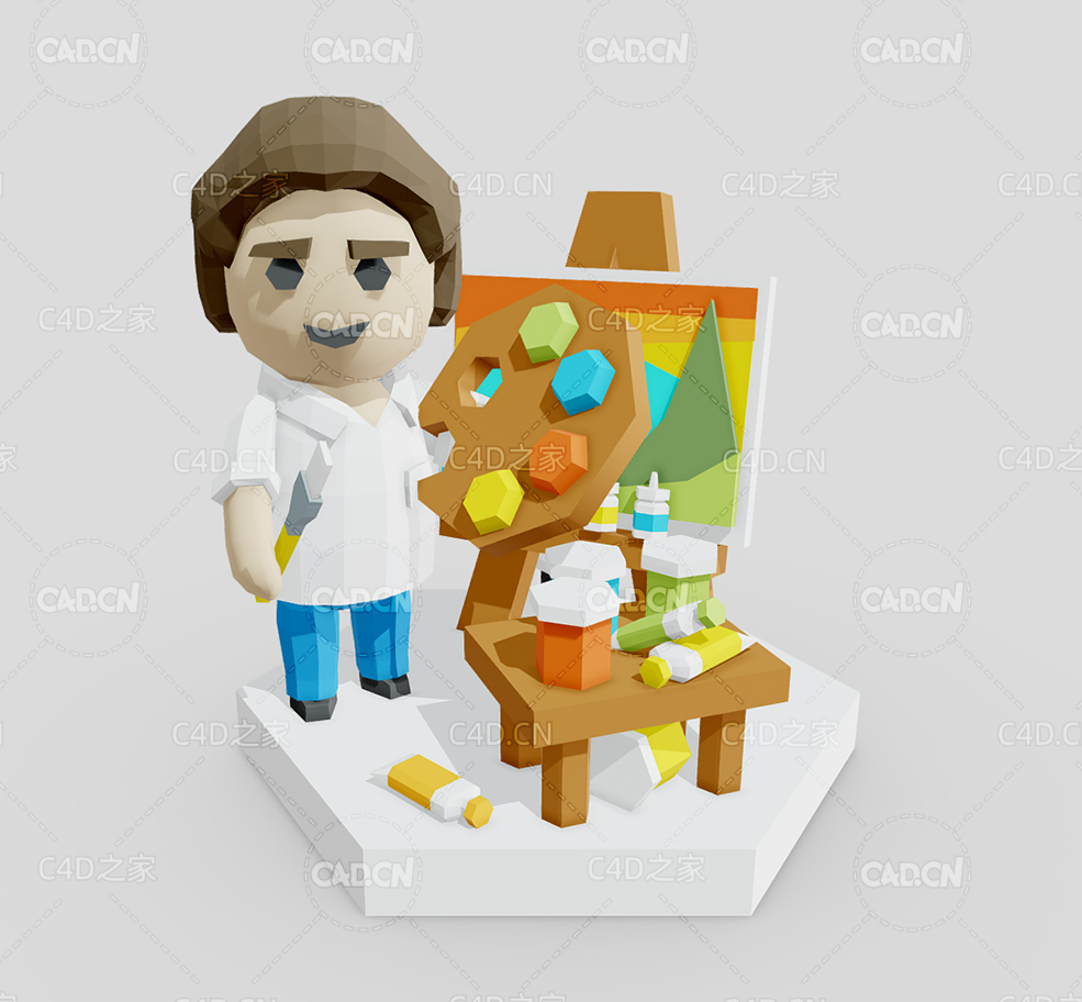 低面多边形卡通绘画老师教画画绘画板颜料C4D模型Painting - C4D之家 - 69.jpg