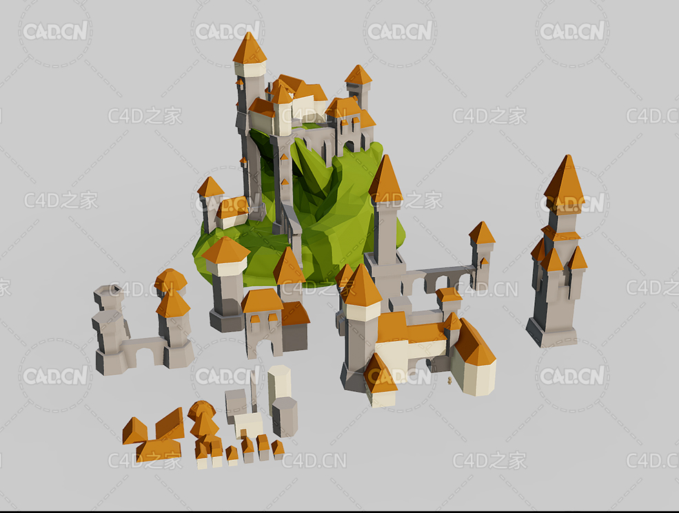低面多边形幻想城堡建筑C4D模型Fantasy Castle Prototyping - C4D之家 - 70.jpg