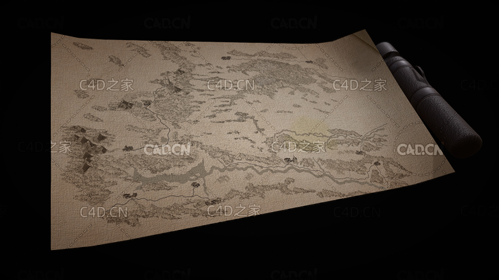 发光的复古地形map纸map筒C4D模型 - C4D之家 - 77.jpg