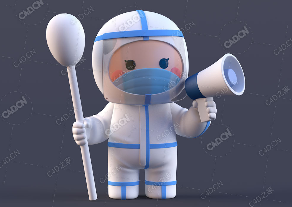 手拿棉签喇叭穿防护隔离服的大白医护人员卡通角色IP形象C4D模型 - C4D之家 - c4d1.jpg
