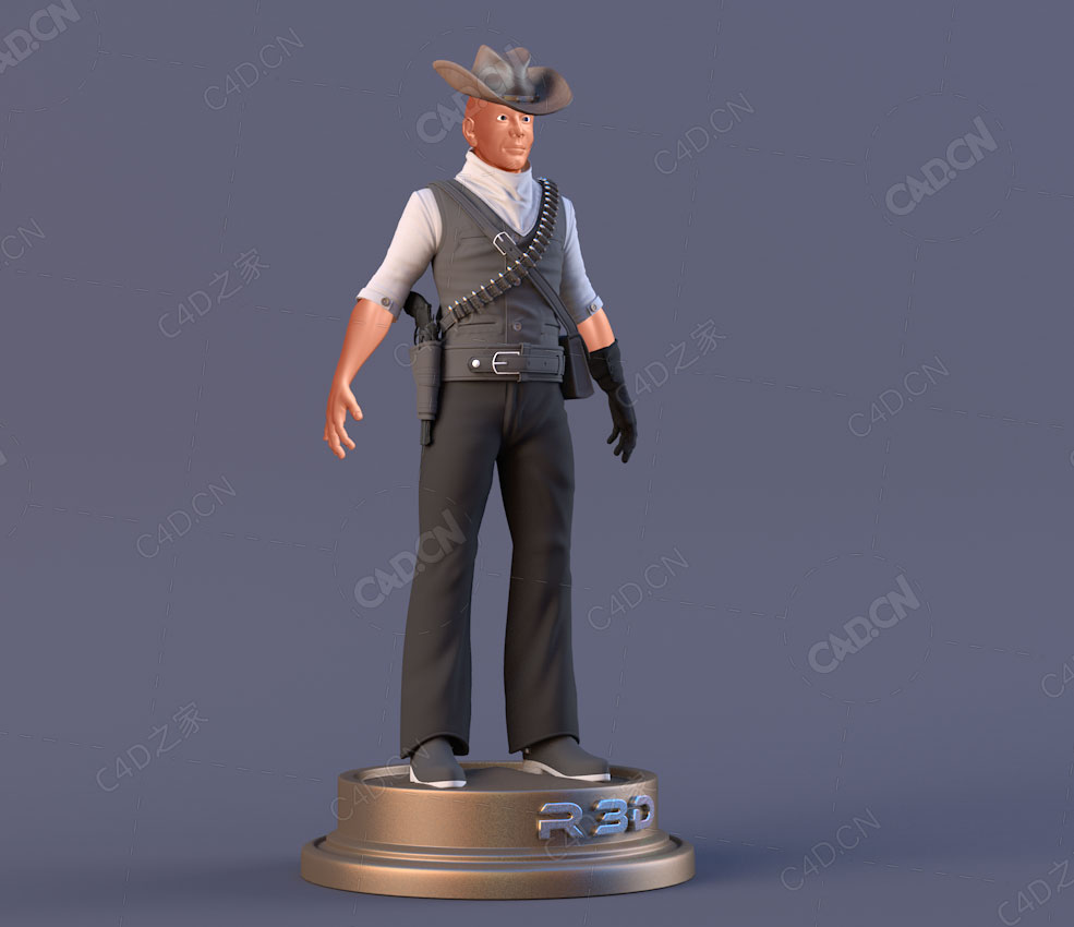 戴帽子子弹手枪的西部牛仔人物C4D模型Cowboy
