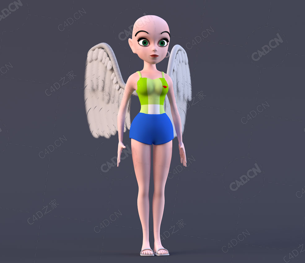 长翅膀的小天使艾莉卡通女孩人物角色C4D模型ellie the angel