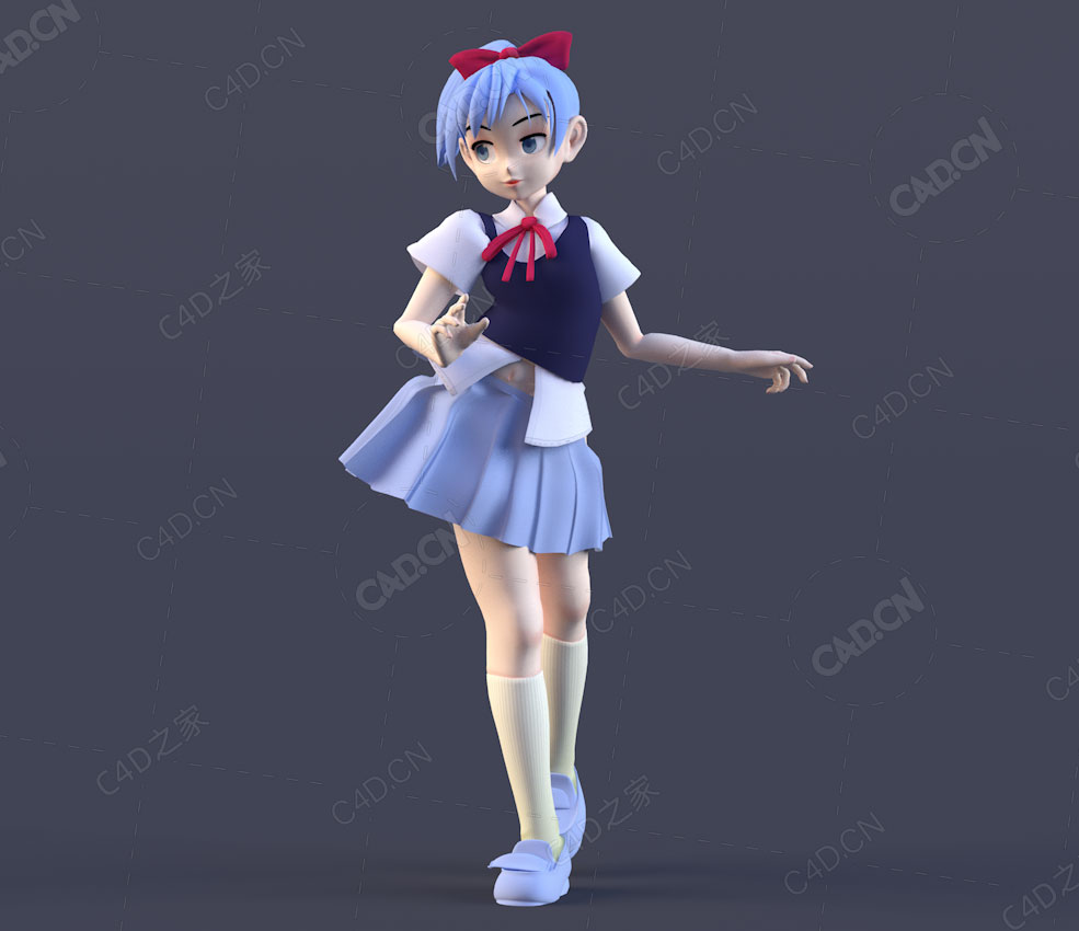 跳舞的小女孩女学生卡通人物C4D模型figure-girl