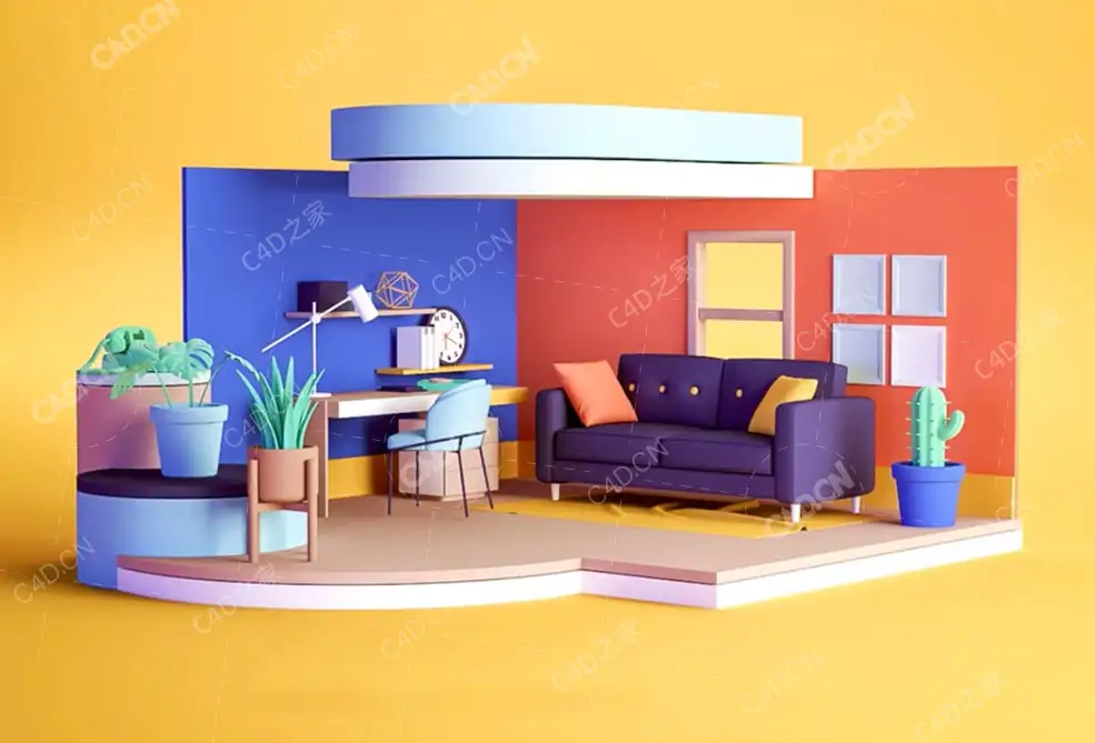 C4D卡通房子生成动画制作教程含工程Creating an animated room for motion graphics