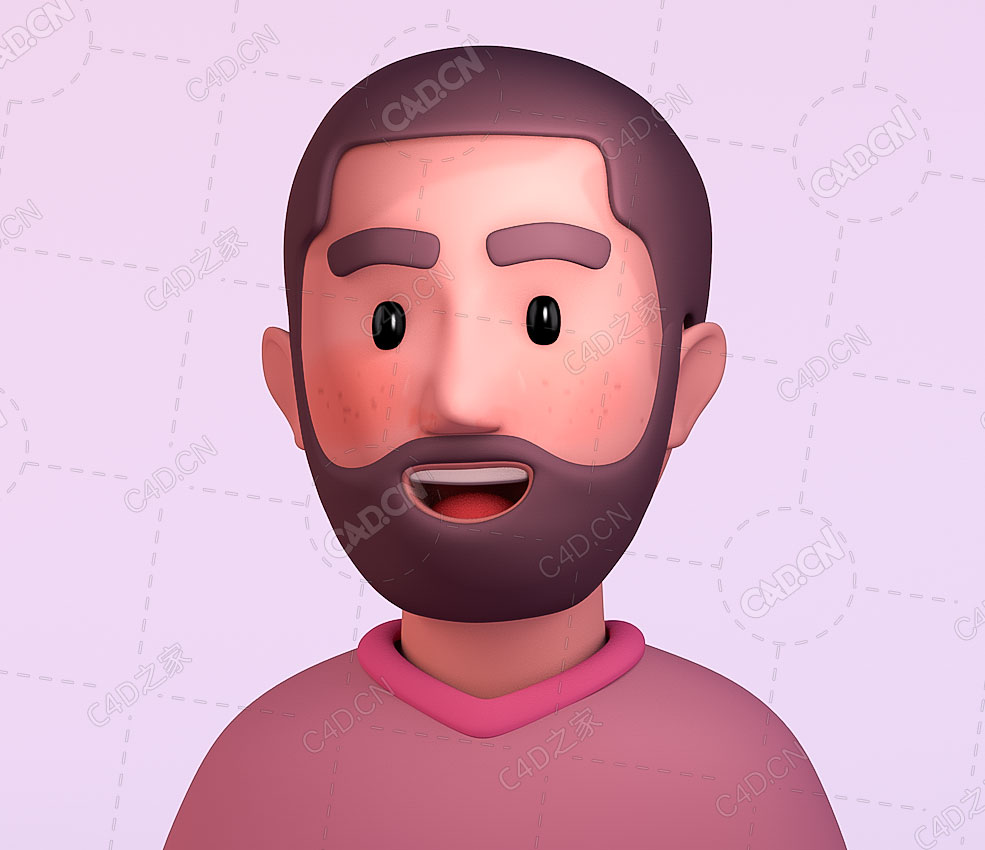 络腮胡男性卡通头像C4D模型Black Man - C4D之家 - C4D.jpg
