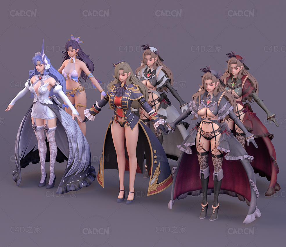 性感动漫女孩卡通人物C4D模型Airen