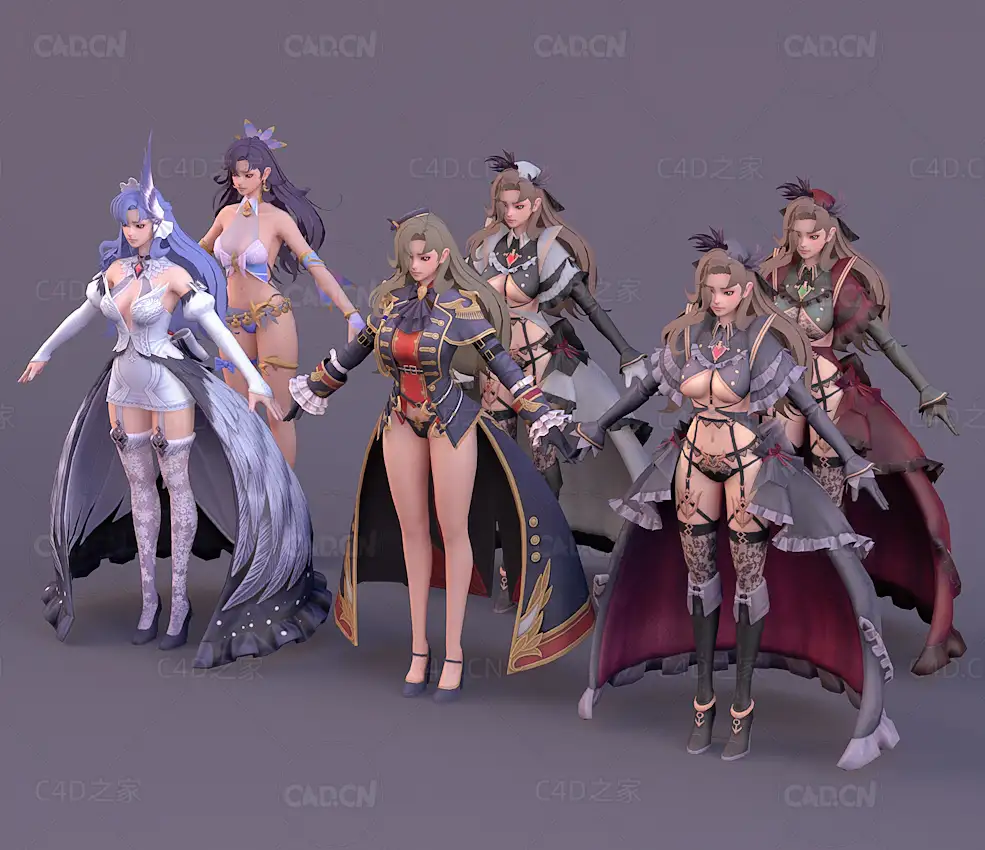 性感动漫女孩卡通人物C4D模型Airen