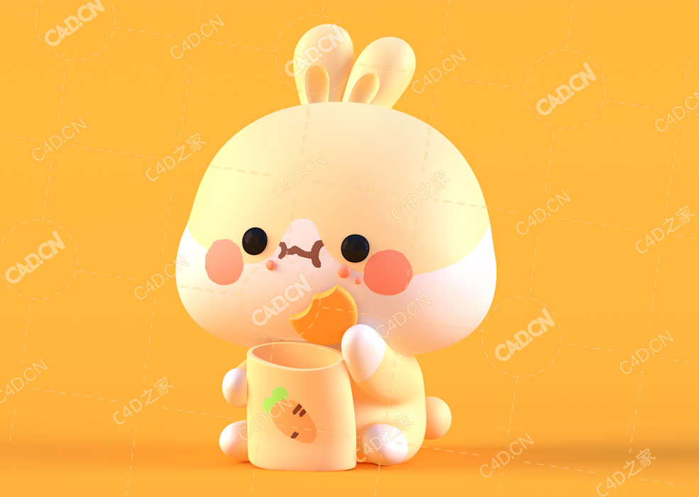 吃饼干的可爱小兔子IP角色C4D模型